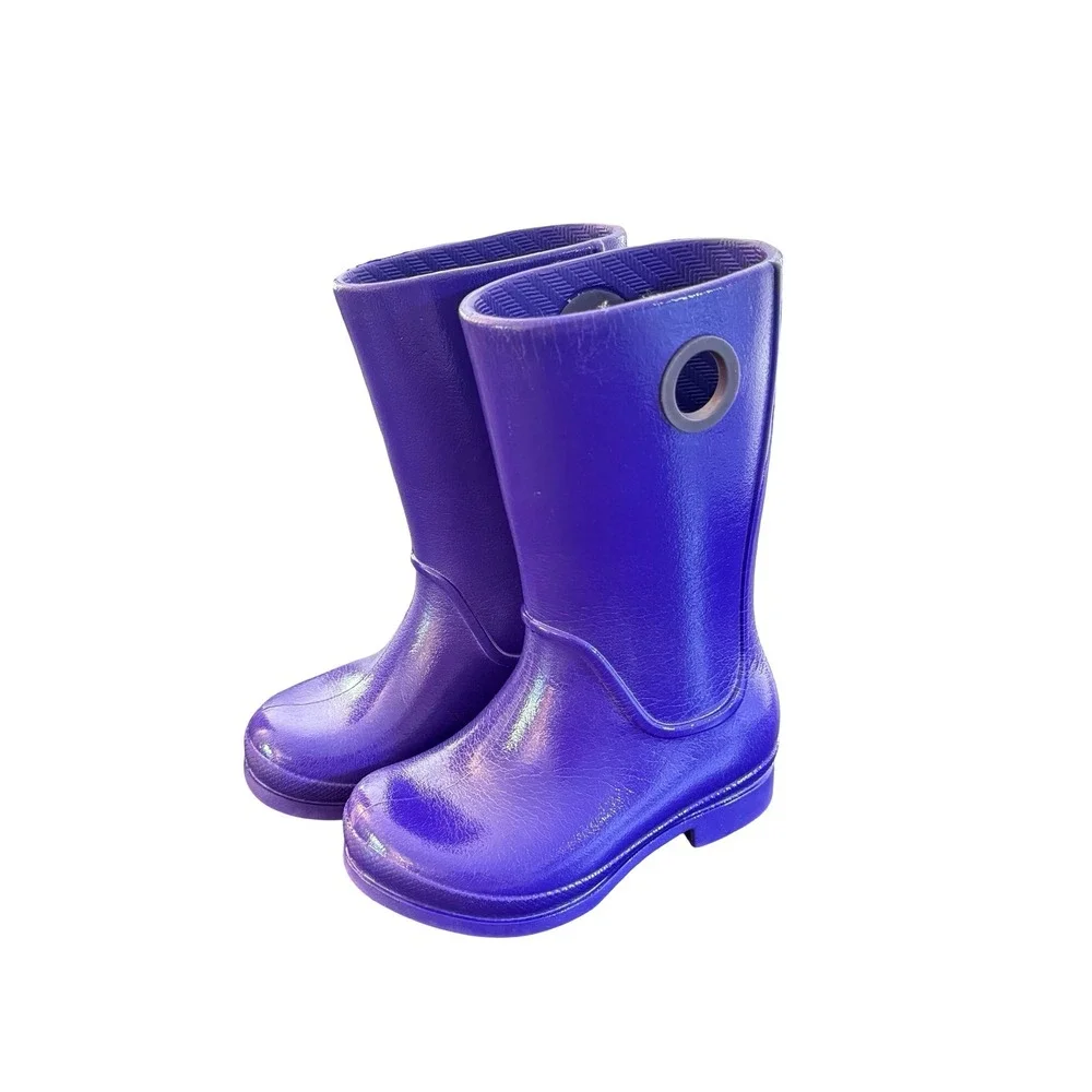 Crocs Rain Boots Kids Size 9 Purple Wellies Waterproof Pull On Shiny